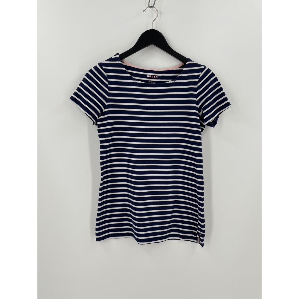 Boden‎ Navy White Breton Stripe Short Sleeve Top Size 6 Coastal Tee